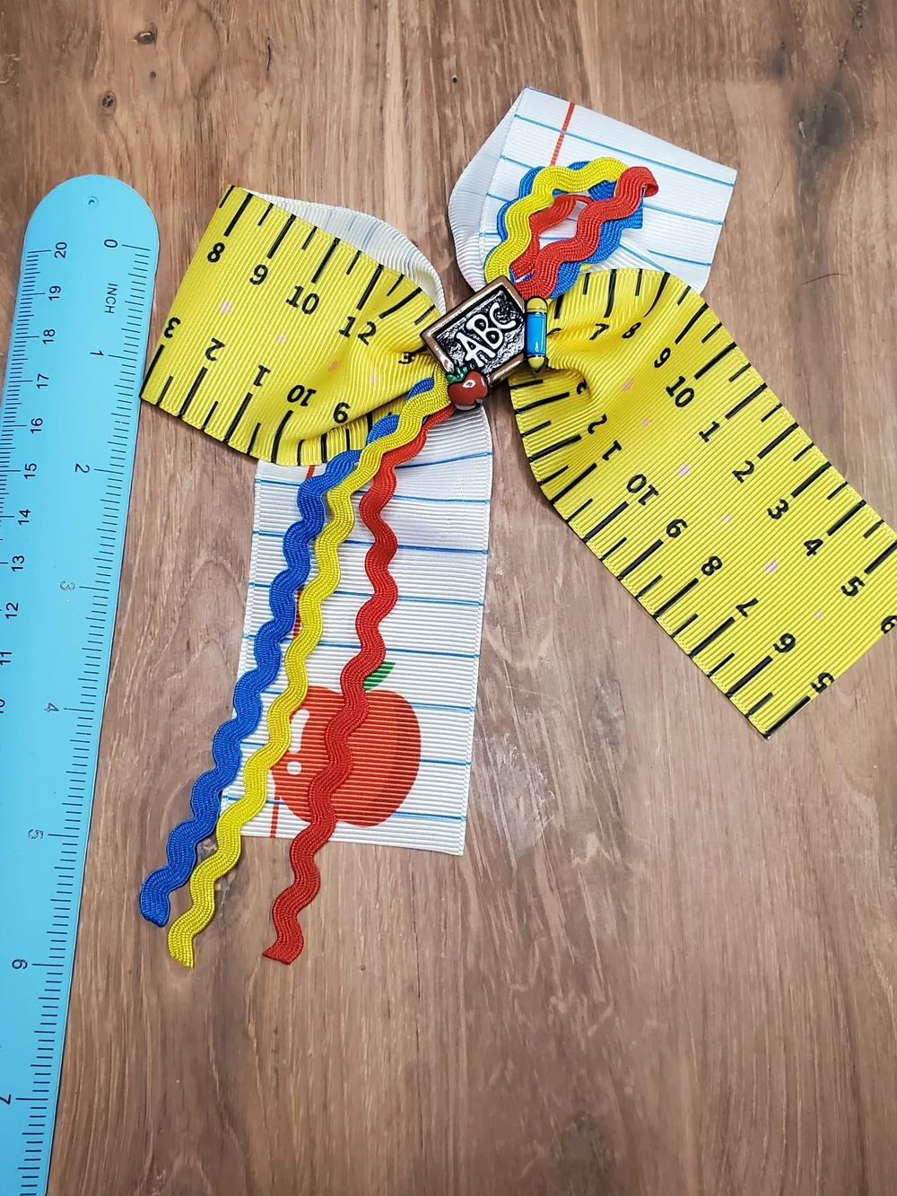 School-Themed Layered Ribbon Hair Bow with ABC Charm